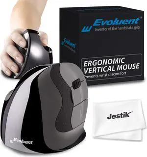 Evoluent Mouse VMDLW - VerticalMouse D, Right Hand Ergonomic Design, Evoluent Vertical Mouse D Large with Wireless Connection for Laptop and PC, Plus Jestik Microfiber Cloth