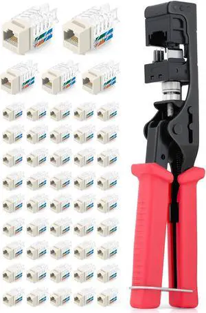 Everest Media Solutions Bundle  2 Items: 45Term - Speed Termination Tool + 50 Pack of RJ45 CAT6A UTP Keystone Jacks - Light Almond