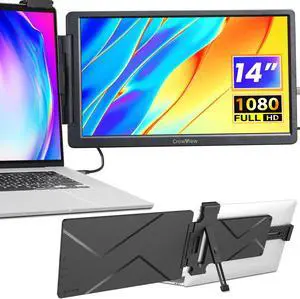 FamilyKit Laptop Screen Extender, 14" 1080P CrowView Laptop Monitor Extender, FHD Portable Monitor for Laptop (13"-16.5"), Compatible with Android Mac Wins, Screen Extender for Laptop