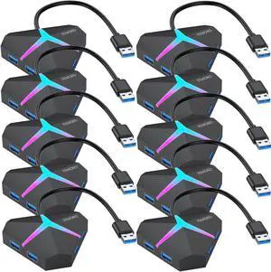 4 Port USB Hub 10 Pack, FEMORO USB 3.0 Hub Powered Splitter Expander, Multi Extra USB Port Extender Adapter Charging & High Speed Data Transfer for Laptop PC MacBook Mac Pro Mouse Keyborad