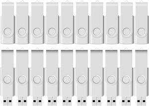 USB Flash Drive 2GB 20 Pack FEWINA USB 2.0 Flash Drives Bulk 2 GB Thumb Drive Swivel Memory Stick Jump Drive Pen Drive for Storage and Backup White Color 20PCS 2GB