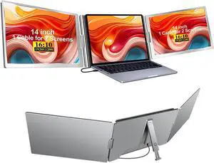 ForHelp Triple Portable Monitor, FHD 1200P IPS Laptop Monitor Extender Full Function Type-C/HDMI Ports, Foldable Dual Screen Extender for 13.3-17.3" Compatible with Windows, Mac