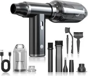 GAMKII 2-in-1 Compressed Air Duster -250000RPM Mini Blower Turbo Fan, Cordless Rechargeable Electric Dust Collector with 6 Nozzles & 5 Brushes, Mini Blower & Pump for Electric Devices, Car Vaccum