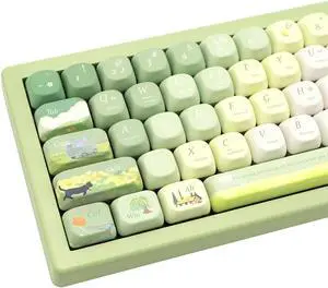 GEKUCAP PBT Keycaps 132 Keys Spring Theme Green Key caps Dye-Sublimation Cute Keycap XOA Profile Custom Keycaps Set for Cherry Gateron MX Switches Mechanical Keyboards