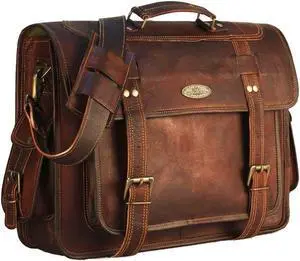 Leather Messenger Bag For Men, 16 Inch Laptop Bag, Vintage Handmade Laptop Briefcase and Shoulder Bag for Men, Business Leather Satchel Bag for Office, Work, and Travel