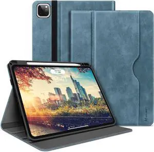 H HOLIMET Case for 2024 iPad Pro 11 inch M4 5th Generation with Pencil Holder, Supports Pencil Pro and Auto Sleep/Wake Function, Vegan Leather Smart Stand Cover (Blue)