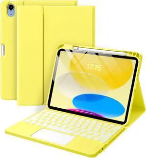 Harvopu Compatible for iPad 11th 10th Generation Case with Keyboard, Folio Cover with Pencil Holder, Multi-Touch Trackpad, 7 Color Backlit, Detachable Keyboard for iPad (A16) 11th/10th Gen (Yellow)