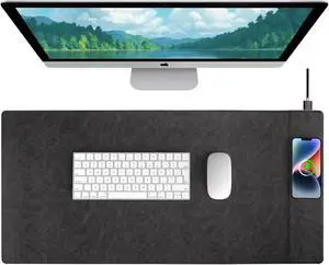 Hi-HONX Magnetic Wireless Charging Desk Pad, Office Desk Mat with Wireless Charger, Waterproof and Scratch-Resistant Large Mouse Mat, Microfiber Leather Mouse Pad for Office and Home Use,Grey Color