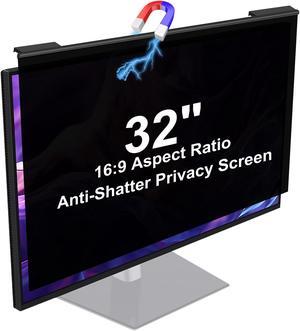 Hoktods Magnetic Computer Privacy Screen 32 Inch, Removable Hanging Aluminum Alloy Privacy Shield for 16:9 Widescreen Monitor, Anti-Shatter Privacy Filter, Anti-Glare Blue Light Screen Protector