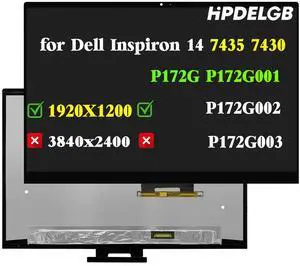 HPDELGB Replacement for Dell Inspiron 14 7435 7430 2-in-1 P172G P172G001 P172G002 P172G003 LCD Touch Screen Digitizer Assembly 14.0" 1920x1200 30 Pins 60Hz with No Bezel