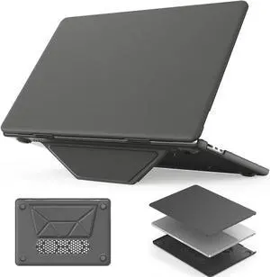 HXCASEAC Case Compatible with MacBook Air 15 inch Case 2025 2024 2023 with Foldable Stand, Anti-Scratching Protective Hard Shell Cover for M4 M3 M2 A3241, A3114, A2941 PU Leather, Gray