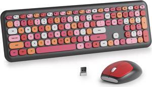 iRoboosta Red Colorful Wireless Keyboard and Mouse Combo Set, 2.4GHz Retro Typewriter Lipstick Aesthetic Keyboard, Full Size Cute Keyboard with Number Pad, Home and Office Silent Keyboards (Red)