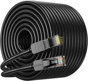 JARNHNG Cat 6 Ethernet Cable 200 ft, Indoor/Outdoor High Speed 10Gbps Internet Cable, Black RJ45 LAN Patch Cables, Ethernet Cord Suitable for Games, Computers, Televisions, Routers, Printers