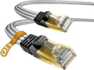 DanYee Cat 8 Ethernet Cable, Nylon Braided High Speed Professional Gold Plated Plug STP Wires RJ45 - 100ft White