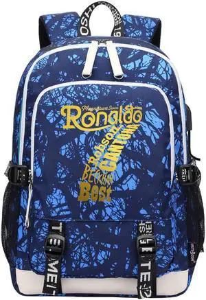 KARFRI Soccer Player 7 Multifunction Sport Backpack Travel Laptop Football Fans Bag for Men Women (Blue lines - 2)