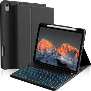 kenke for iPad 11/10th Gen Case with Keyboard 11/10.9 inch 2025 A16/2022, Detachable Wireless Bluetooth with Right Side Pencil Holder, Backlit Black Square Keycaps (Black)