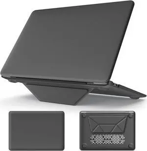 KEROM Stand Case for MacBook Air 13 inch 2022-2018 M1 A2337 A2179 A1932, MacBook Air M1 Case, Slim PU Leather Hard Shell Protective Cover with Foldable Stand & Keyboard Cover for Mac Air 13 M1, Gray