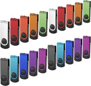 USB Flash Drive 2GB 20 Pack Thumb Drives USB 2.0 Kepmem 2 GB USB Drive 20 Pieces Memory Sticks Portable Jump Drive Bulk Swivel Zip Drives Mixed Colors for Data Storage and Backup