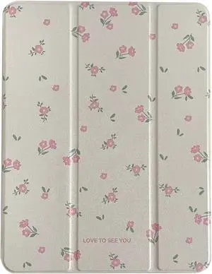 Pink Flower Case for iPad Air with Pencil Holder, Acrylic Case for iPad Pro, for iPad 2018 2020 2022 Cover, for iPad 9.7"/ 10.2"/ 10.9"/ 11 12.9 inch (iPad 12.9'')