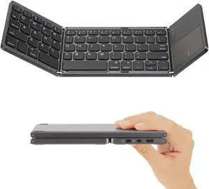 LAMA Folding Bluetooth Keyboard, Mini Wireless Keyboard with Touchpad, Portable Ultra-Slim Foldable Keyboard for iPad Tablet Smartphone iOS Android Windows PC, Gray+Black