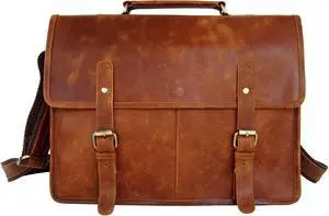 Retro Vintage Look Leather Laptop Messenger Bag Office Briefcase Work Satchel by Leftover Studio