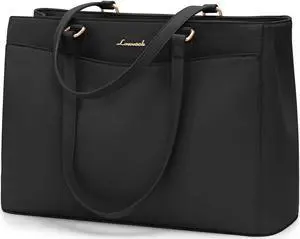 LOVEVOOK Laptop Bag Tote Bag for Women, Work Bags Teacher Tote Bag, Waterproof Leather Computer Bag, Business Laptop Purse Office Handbag Professional Briefcase, 17 Inch, Black