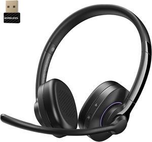Wireless Headset with Mic for Work, Headset Wireless Bluetooth V5.3 with AI Noise Cancelling Microphone with USB Dongle & Mic Mute for Computer PC Laptop Remote Work Home Office (Black)