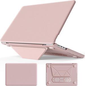 MEEgoodo for M4 MacBook Pro 14 inch Case 2024 2023 2021, PU Kickstand Cover Fit Model A3112/A3401/A3185/A2918/A2992/A2779/A2442 M3 M2 M1 Pro/Max with TPU Keyboard & Webcam Cover & OTG Adapter,Pink