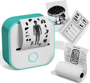 Memoqueen Mini Printer, T02 Thermal Sticker Printer Print Pod, Create A Sticker Maker Machine for Kids, for Diaries Memo Study Notes Work Plans Photo Scrapbook, Compatible with iOS & Android, Green