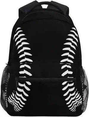 Miaoquhe Black Baseball Backpacks School Bookbag for Kids Sport Softball Backpacks Laptop Shoulder Bag for Women Girls Men Boys School Casual Daypack for Travel Hiking Camping