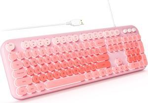 Meidosa Backlit Keyboard Wired, Light Up Computer Keyboard with 2 Modes Backlit, Full Size Retro Typewriter Keyboard Plug and Play for Windows, Laptop, Desktop, PC (Pink Colorful)