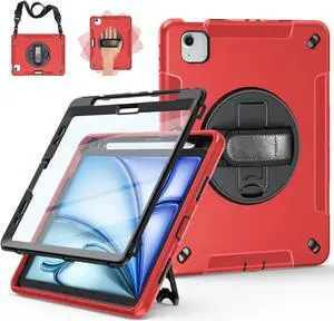 Miesherk Case for iPad Air 11 Inch M3 2025 (7th Generation), iPad Air 6th/5th Generation Case 2024 with Built-in Screen Protector, 360° Rotating Stand, Pencil Holder, Adjustable Shoulder Strap