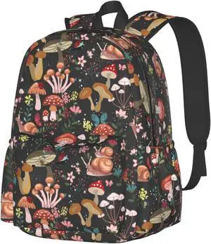 Daily Backpack Mushrooms Snails Butterflies Backpacks Travel Laptop Daypack 17 inch Bags for Men Women