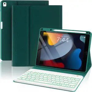 OPAKIT Keyboard Case for iPad 10.2'' 9th/8th/7th Generation, 7-Color Backlit Detachable Bluetooth Keyboard and Pencil Holder, for 2021, 2019, Air 3rd, Pro 10.5'', Teal