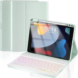 OPAKIT Keyboard Case for iPad 10.2'' 9th/8th/7th Generation, 7-Color Backlit Detachable Bluetooth Keyboard and Pencil Holder, for 2021, 2019, Air 3rd, Pro 10.5'', Green