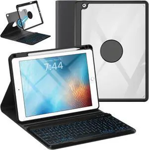 OPAKIT Keyboard Case for iPad 9.7 6th 2018/5th gen 2017/ Air 2-7 Color Wireless Backlit Keyboard - Detachable Slim Folio Cover with Pencil Holder (Black)