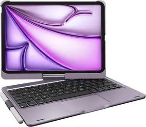 pekarejue Wireless Keyboard Case for 2024 Apple iPad Pro 11 inch 5th Generation M4 A2836 A2837 A3006: Rotatable Pencil Holder Multi-Touch Trackpad RGB Backlit Metallic Purple
