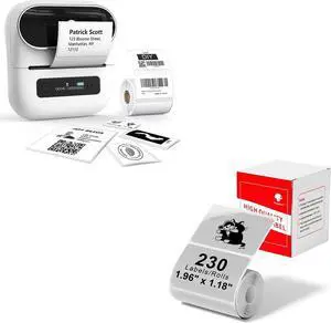 Phomemo M220 Label Maker White & 1 Roll Transparent Thermal Label 1.96"x1.18"(50x30mm), Upgrade 3 Inch Barcode Portable Printer, for Office & Small Business, Compatible with Phones&PC