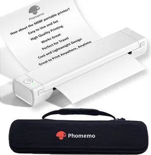 Phomemo M08F Portable Printers Wireless for Travel, Support 8.5" X 11" Thermal Paper, Bluetooth Thermal Printer Compatible with iOS, Android & Laptop, Inkless Mobile Printer for Home with Case