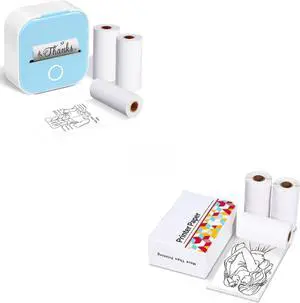 Ponek T02 Mini Sticker Printer, Thermal Paper Ready for T02 Bluetooth Mini Printer, White & Black Journal Photo Printing, 3.5m x 50mm