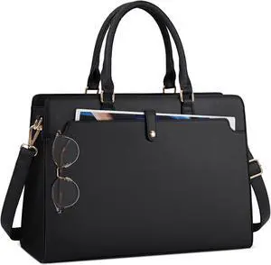 RAINSMORE Laptop Bag for Women 15.6 Inch Laptop Tote Bag Leather Work Bag Waterproof Womens Briefcase Business Office Computer Tote Bag Large Capacity Handbag Shoulder Bag Black