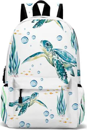 ROVOZAR Funny Sea Turtle School Backpack for Girls Boys Bookbag, 17 Inch Sea Turtle Laptop Backpack, Turtles Animals Theme Back Pack for School Travel Hiking Camping