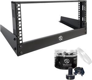 RIVECO 4U Network Rack Desktop 19 Inch 2 Post Open Frame Shelf with Reinforced Beam + M6 Screws 50 Sets