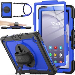 SEYMAC stock Case for Samsung Galaxy Tab A9+ Plus 11'', Full-Body Drop Protection Case with Screen Protector Pencil Holder [360deg Rotating Hand Strap] &Stand, Blue+Black