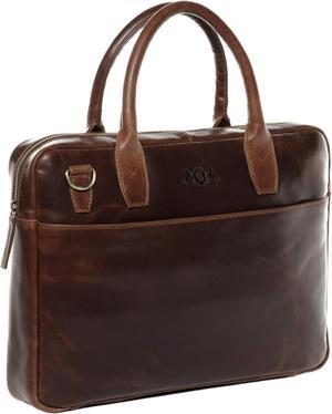 SID & VAIN laptop bag BOSTON Large business office work shoulder bag laptop case real leather portable computer briefcase leather bag Unisex brown