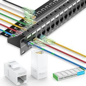 Sokqovt CAT6 RJ45 Keystone Coupler (24 Pack) White and Patch Panel 24 Port Cat6 with Coupler Keystone