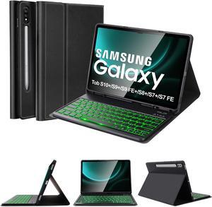 SOPPY Backlit Keyboard Case for Samsung Galaxy Tab S10+ Plus/S9+ Plus/S9 FE+ /S8+ /S7+ /S7 FE 12.4", 7 Colors Backlit, Wireless Keyboard with Case & Pen Holder for Samsung Tab 12.4 inch, Black