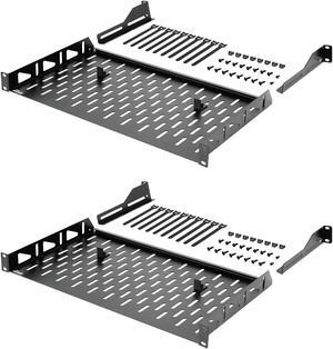Tecmojo 1U Rack Shelf,19 inch Rack Shelf 10 inch Depth,Rack Mount Shelf with Anti-Slip Stops,Server Rack Shelf and Network Shelf for 19 in Equipments, 110lbs Capacity of Vented 1U Shelf,No Lip(2 Pack)