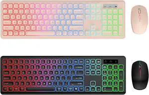 2 Pack Wireless Keyboard and Mouse Combo - RGB Backlit, Rechargeable & Light Up Letters, Full-Size, Ergonomic Tilt Angle, Sleep Mode, 2.4GHz Quiet Keyboard Mouse for Mac, Windows, Laptop, PC, Trueque