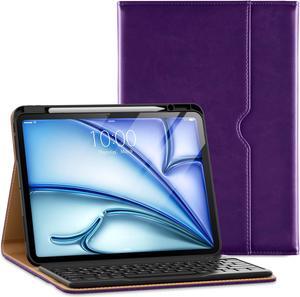 VIKESI Keyboard Case for iPad Pro 13-inch (M4) 2024, Premium Leather Smart Cover, Built-in Breathing Light, Function Row, Pencil Holder, Hand Strap, Card Slots - Purple